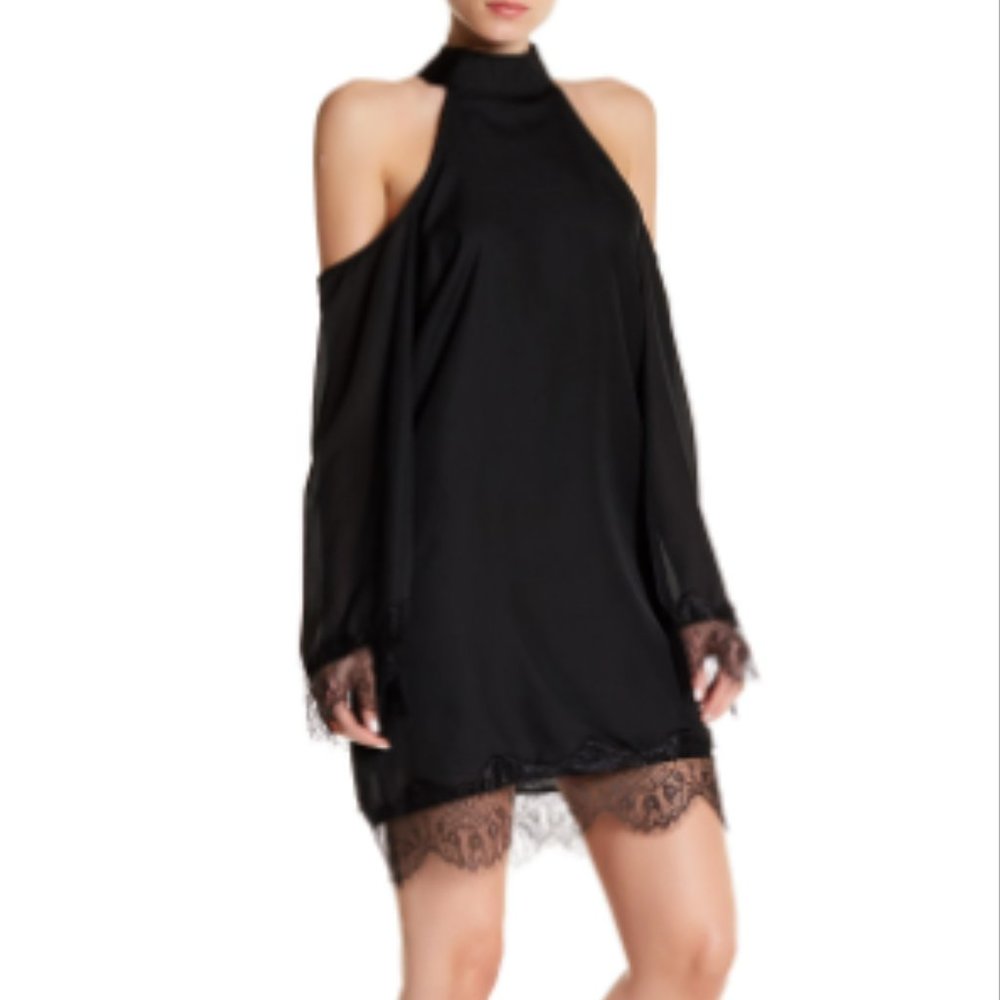 Lucca Couture Black Cold Shoulder Dress w Lace S